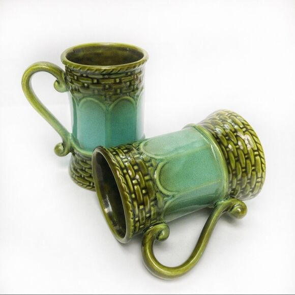 MCM Vintage Green Ceramic Coffee Cups - 1 Pair - Picture 6 of 10